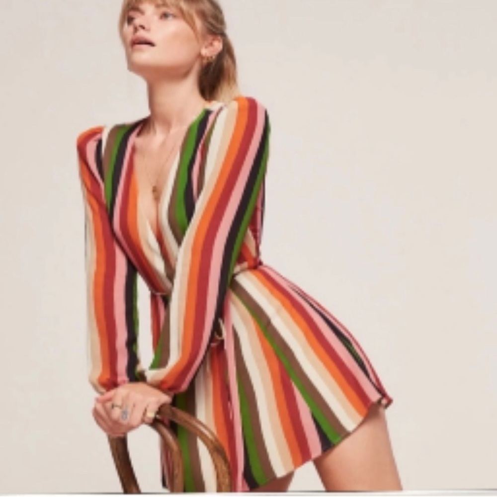 Reformation Stripe Polka Wrap Dress Size XS